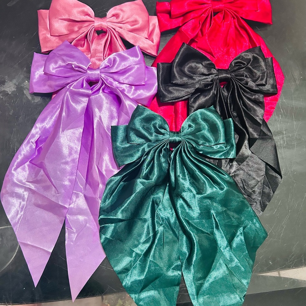 5-Piece Large Satin Hair Bow Barrette Set Colorful Girls Women NWT